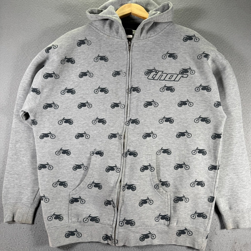 Vintage Thor Motocross Hoodie Sweatshirt Mens XL Gray Fleece Biker Heavyweight
